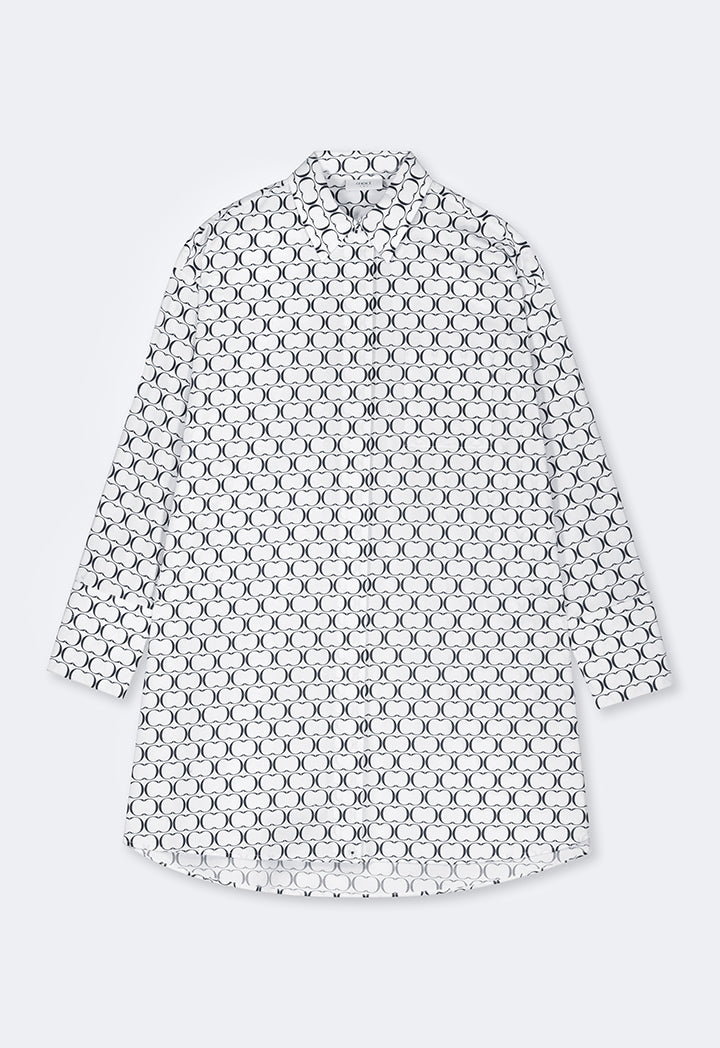 Choice Monogram Print Flared Long Shirt Navy-White