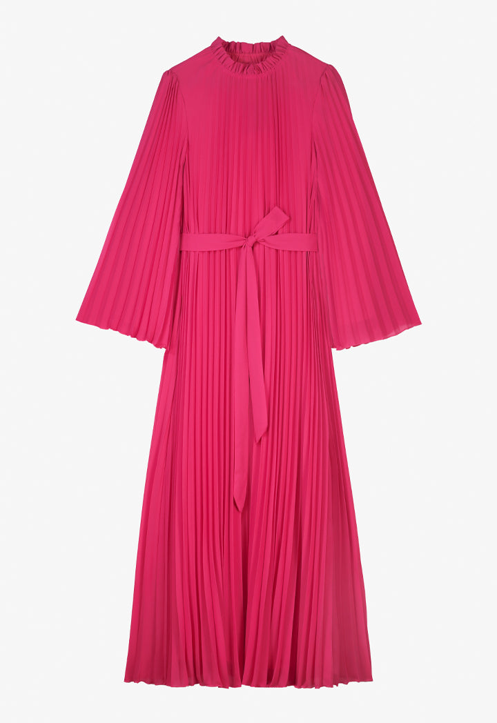 Choice Long Sleeves Pleated Maxi Dress Fuchsia