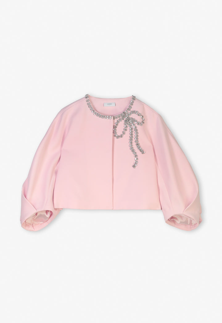 Choice Solid Crystal Embellished Jacket Pink