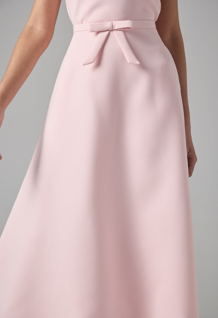 Choice Single Tone Flared Bow Skirt Pink