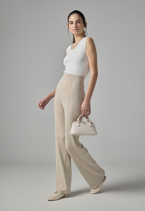 Choice Solid Pin Tuck Wide Leg Trousers Sand