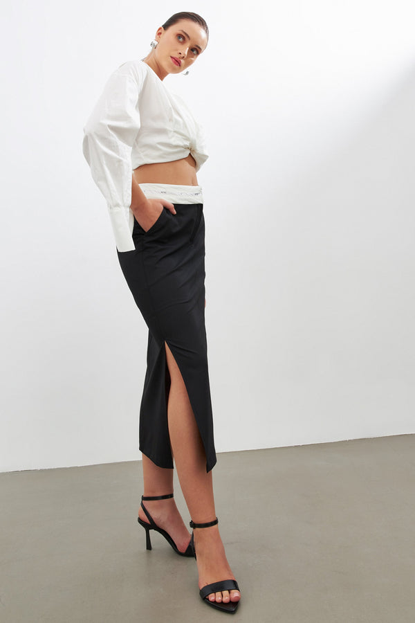 Setre Slit Detail Midi Length Skirt Black