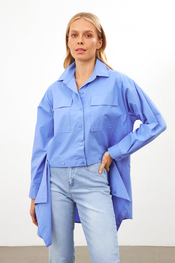 Setre Asymmetric Detail Pocket Long Sleeve Shirt Blue