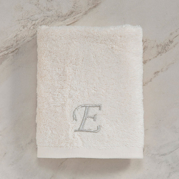 Chakra Solid "E" Embroidered Face Towel 50X90 cm  Ecru