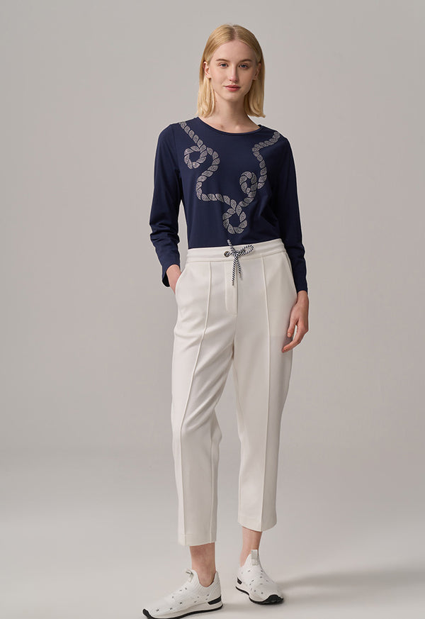 Choice Straight Legs Pin Tuck Solid Trousers Off White