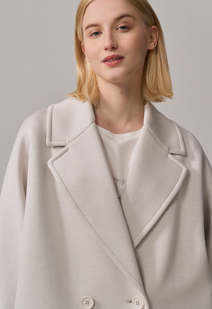Choice Solid Double Breasted Midi Coat Off White