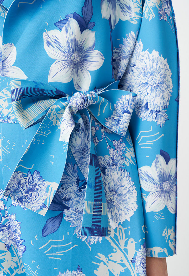 Choice Floral Printed Outerwear With Belt Blue