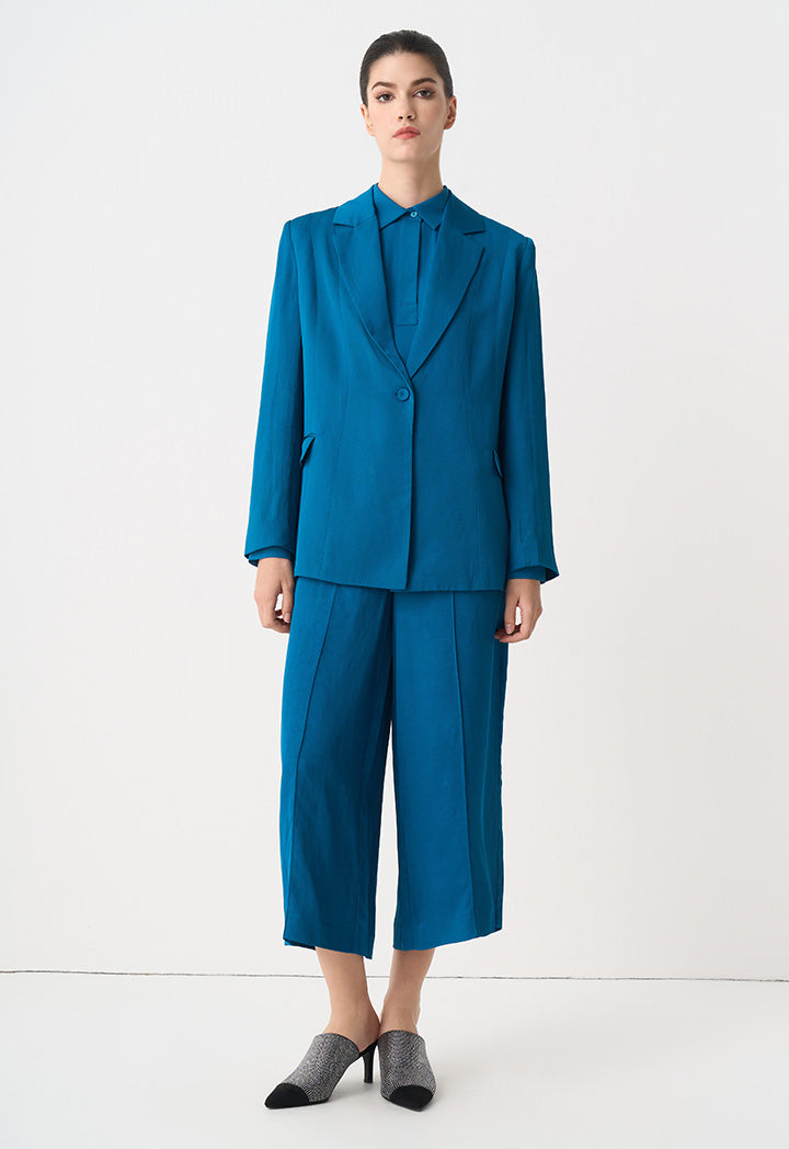 Choice Solid Notched Collar Blazer Teal