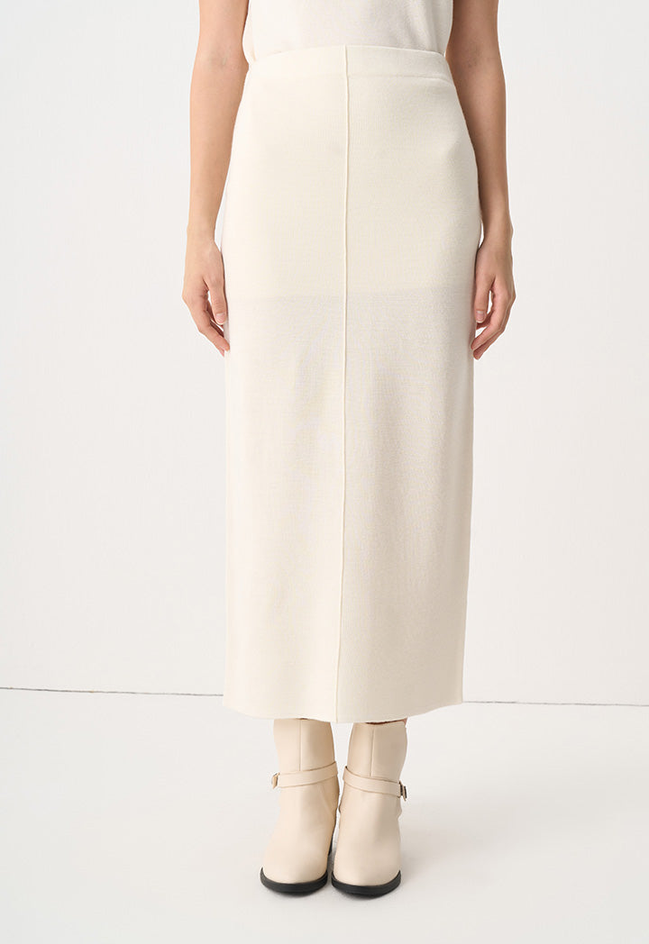 Choice Knitted Straight Pin Tuck Skirt Cream