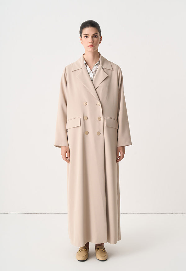 Choice Solid Double Breasted Maxi Coat Taupe
