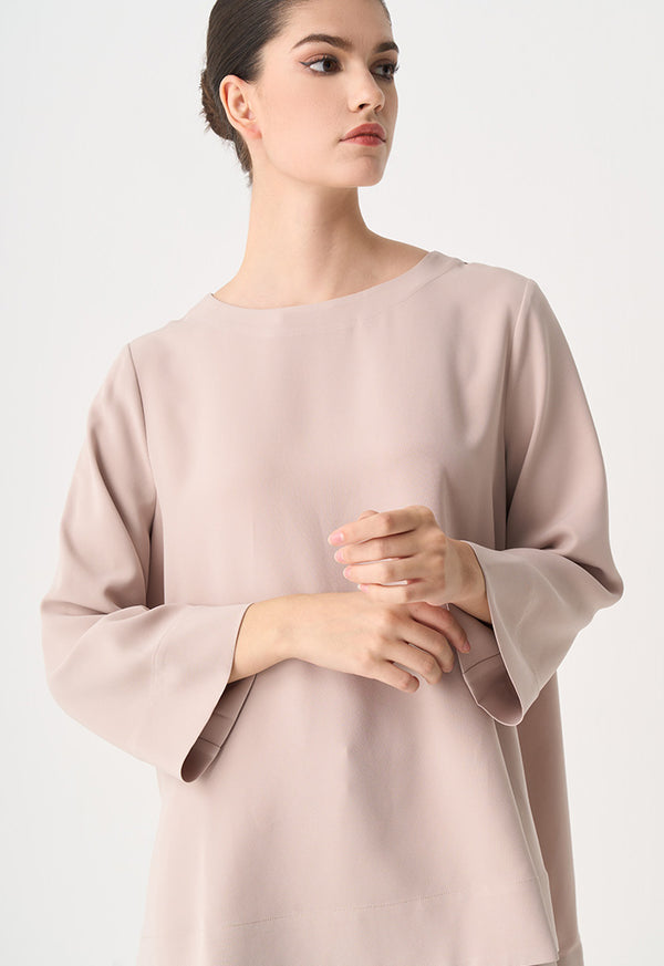 Choice Long Sleeves High-Low Blouse Taupe