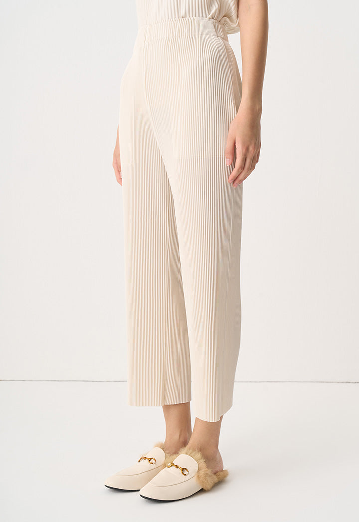 Choice Solid Wide Legs Pleated Trousers Cream