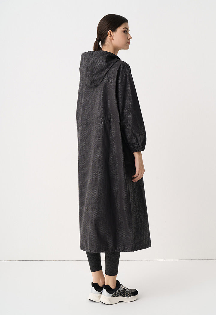 Choice Elasticated Drawstring Monogram Maxi Winter Jacket Black