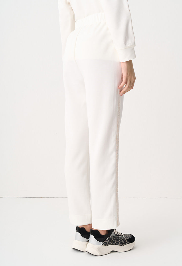 Choice Solid Elasticated Waist Monogram Pant Off White