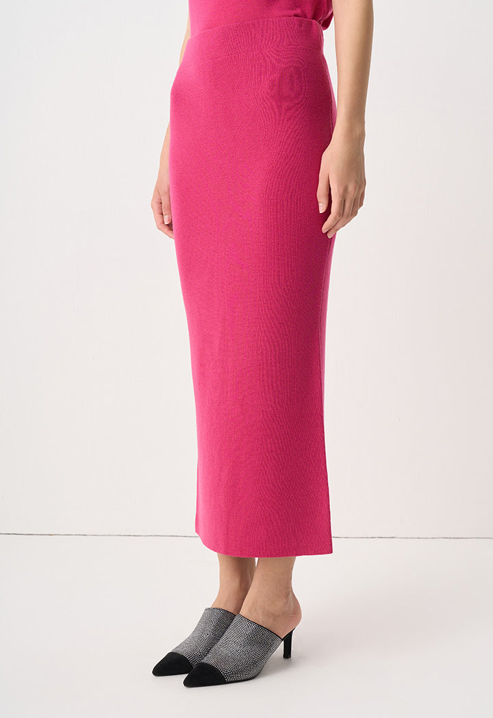 Choice Solid Knitted Skirt Fuchsia