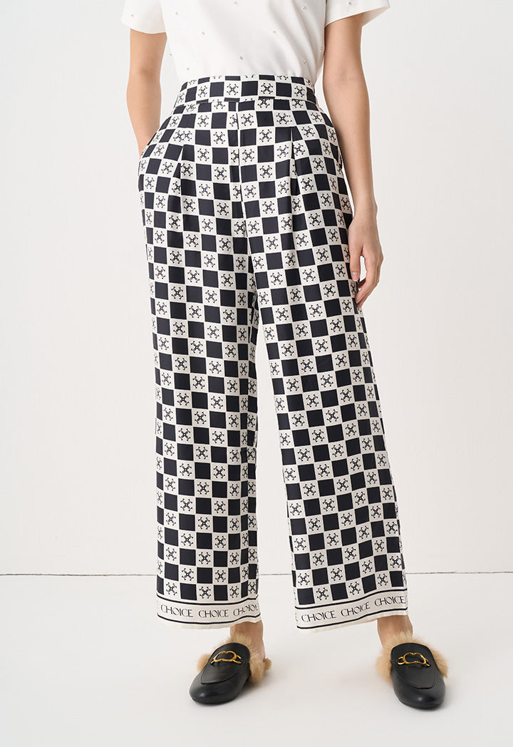 Choice Printed Monogram Wide Legs Trousers Multi Color