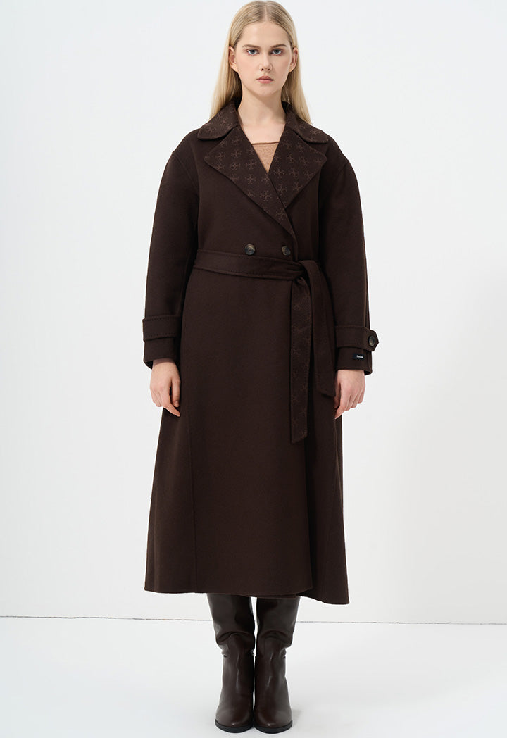 Choice Monogram Printed Double Breasted Coat Brown