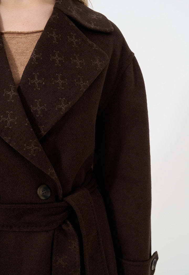 Choice Monogram Printed Double Breasted Coat Brown