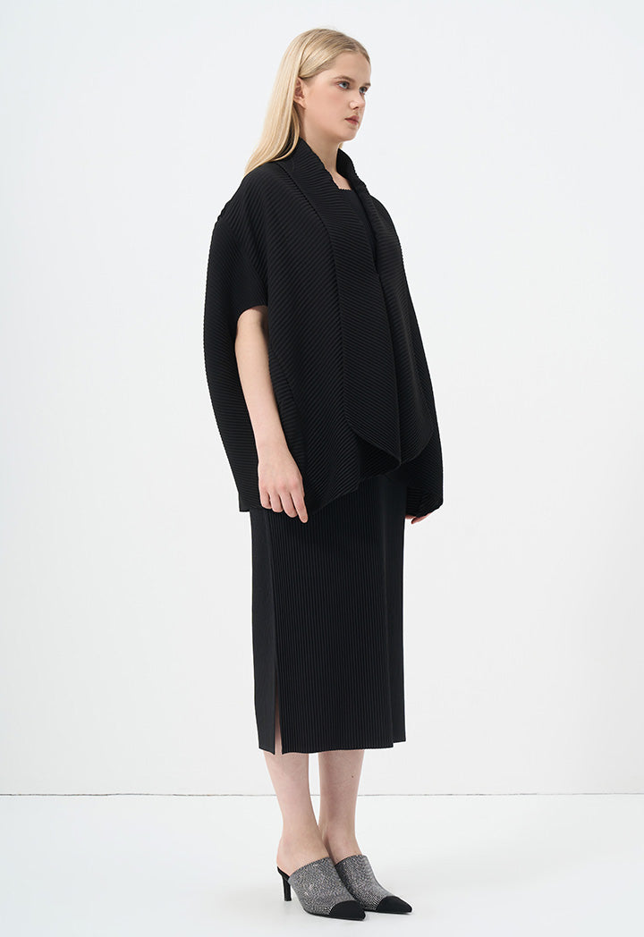 Choice Short Sleeves Kimono Pleated Basic Jacket Black