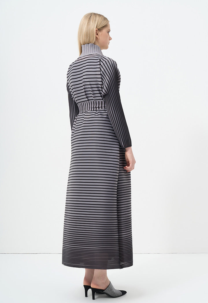 Choice Contrast Pleated Belted Maxi Jacket Stripe