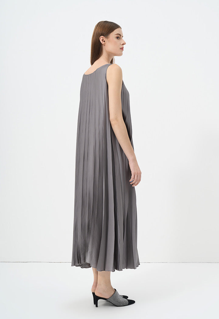 Choice Sleeveless Pleated Flared Maxi Dress Grey