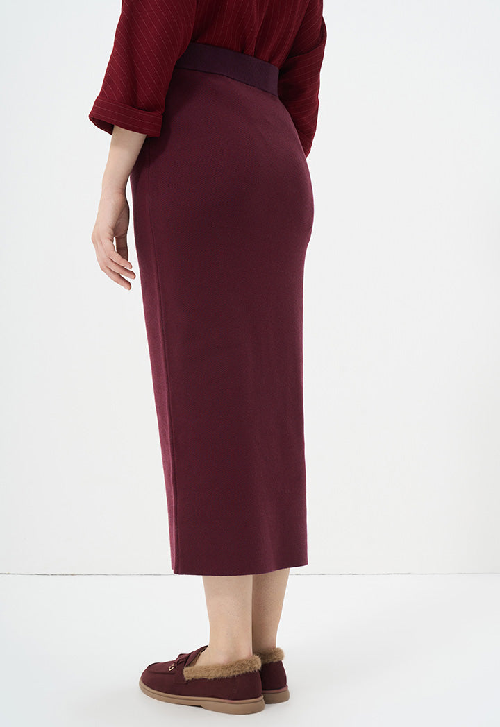 Choice Knitted Solid Maxi Skirt Burgundy