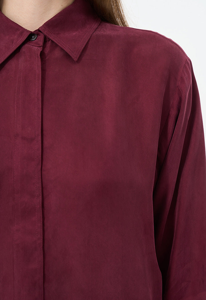 Choice Single Tone Long Sleeve Shirt Burgundy