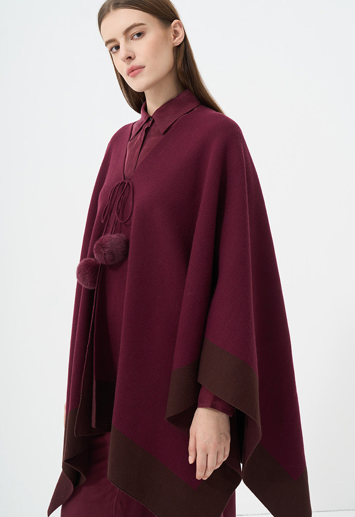 Choice Two Toned Asymmetrical Poncho Burgundy