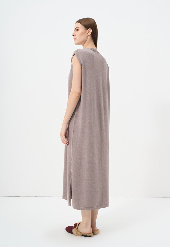 Choice V-Neck Sleeveless Knitted Dress Light Brown