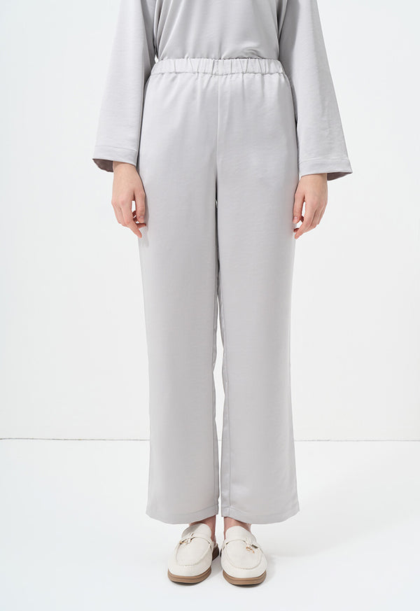 Choice Single Tone Straight Wide Legs Trousers Silver