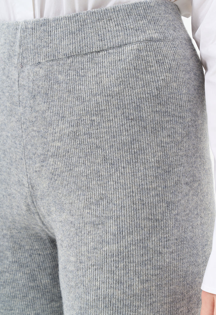 Choice Solid Straight Legs Knitted Trousers Grey Melange