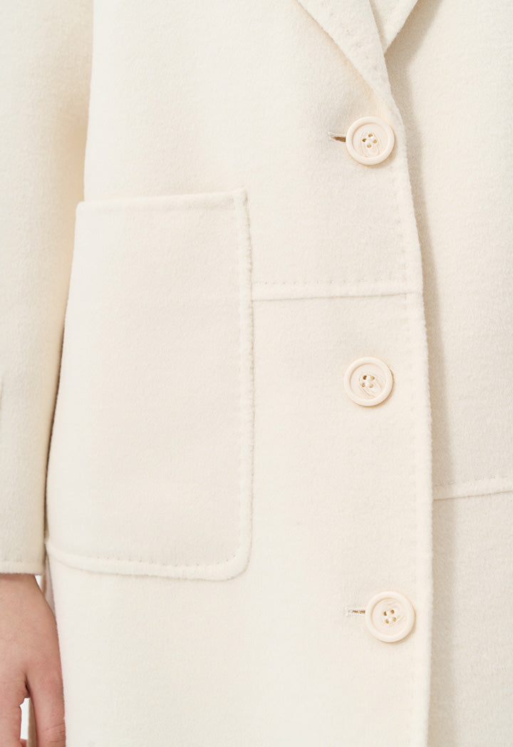 Choice Solid Front Pocket Long Sleeve Coat  Cream