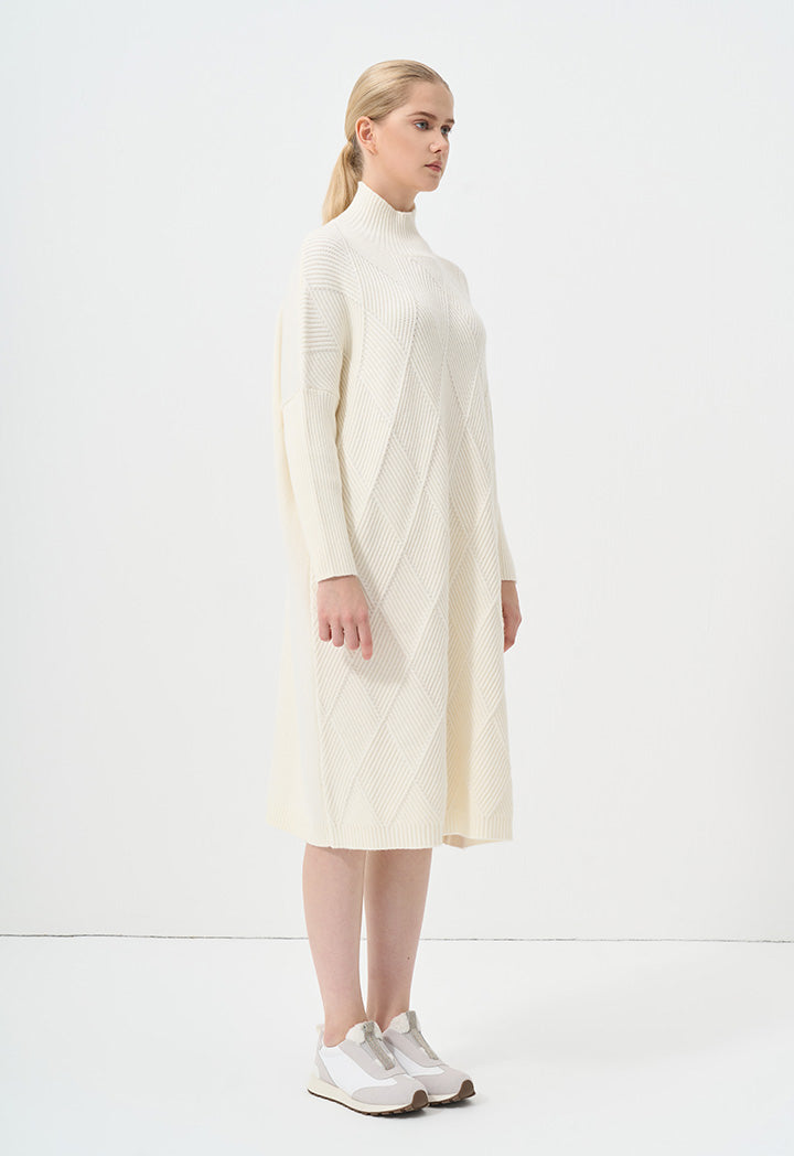 Choice High Neck Knit Midi Dress Off White