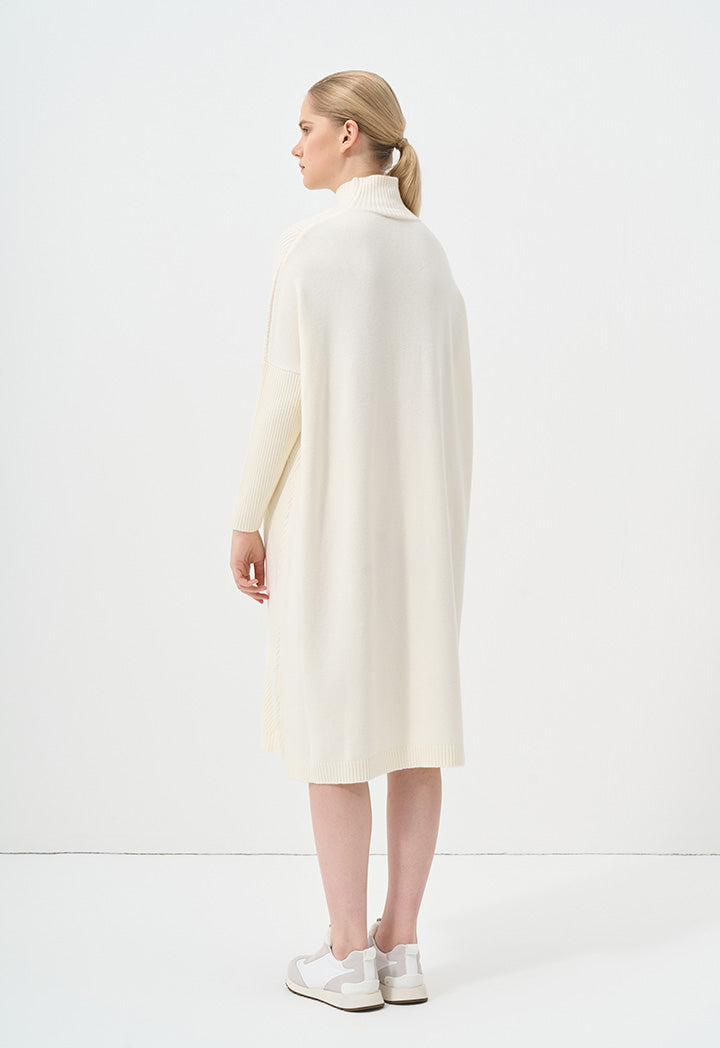 Choice High Neck Knit Midi Dress Off White