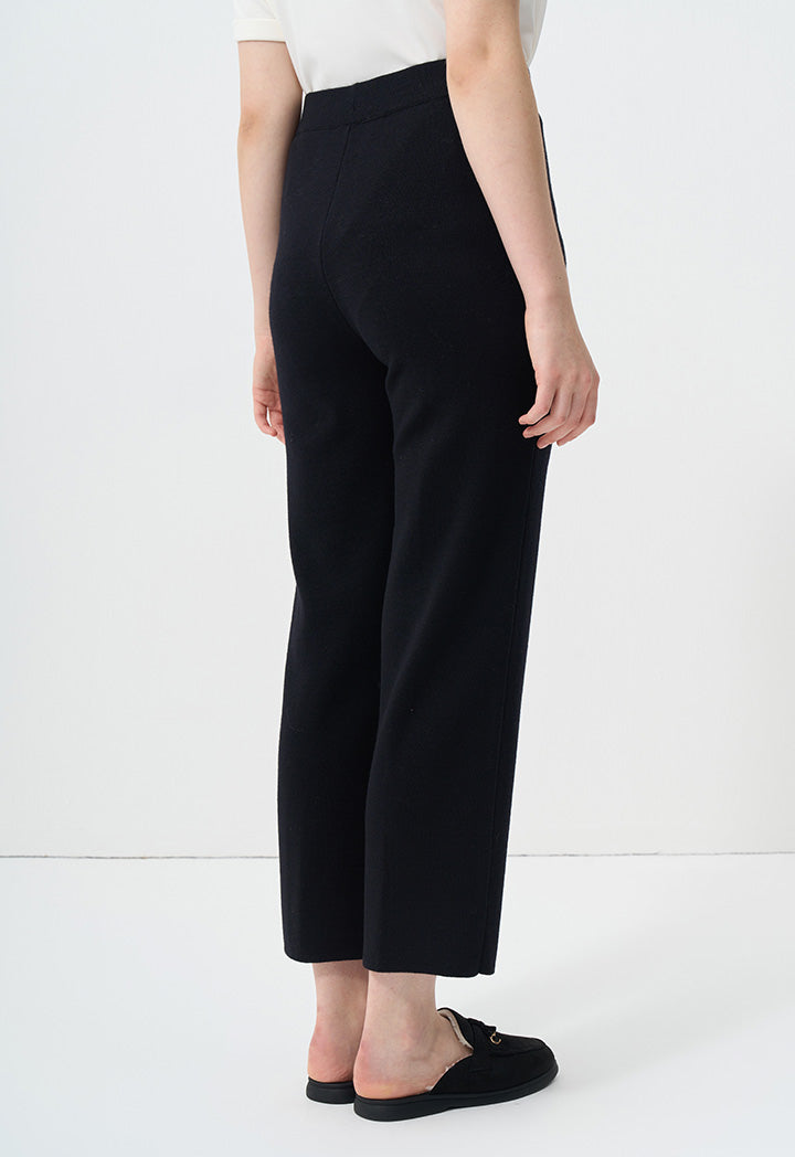 Choice Knitted Straight Fit Solid Pants Black