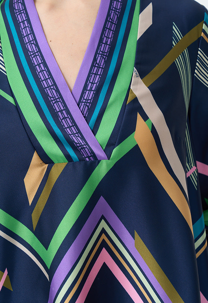 Choice Long Sleeve Printed Maxi Dress Multi Color