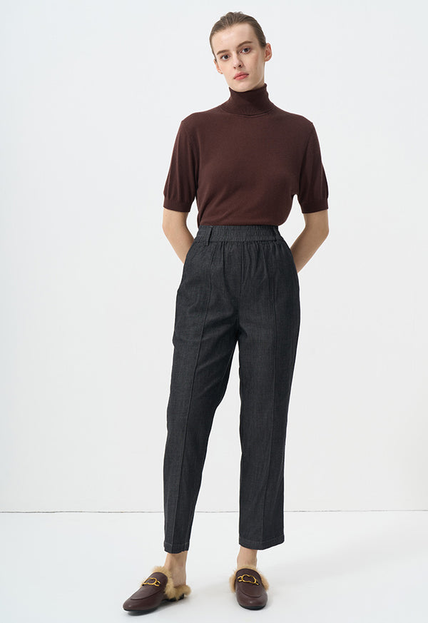 Choice Solid Straight Fit Pin Tuck At Front Trousers Black