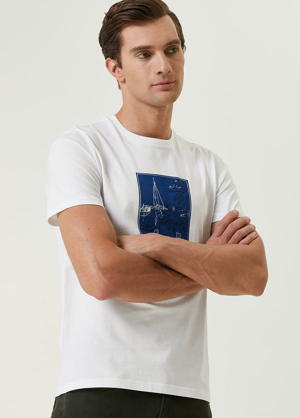 Beymen Club Men Landscape Printed Embroidery T-Shirt White