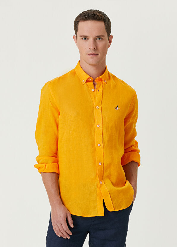 Beymen Club Comfort Fit Linen Shirt Orange