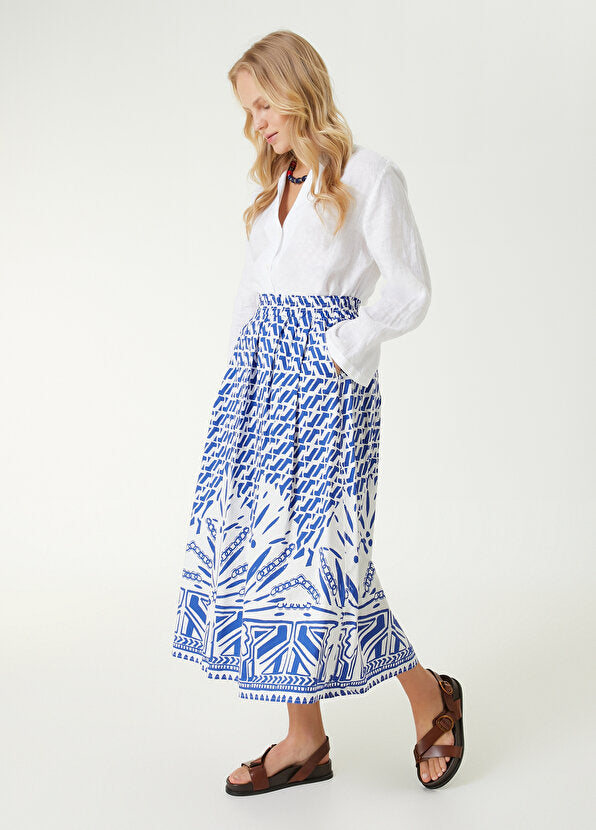 Beymen Club Patterned Midi Skirt Blue - White
