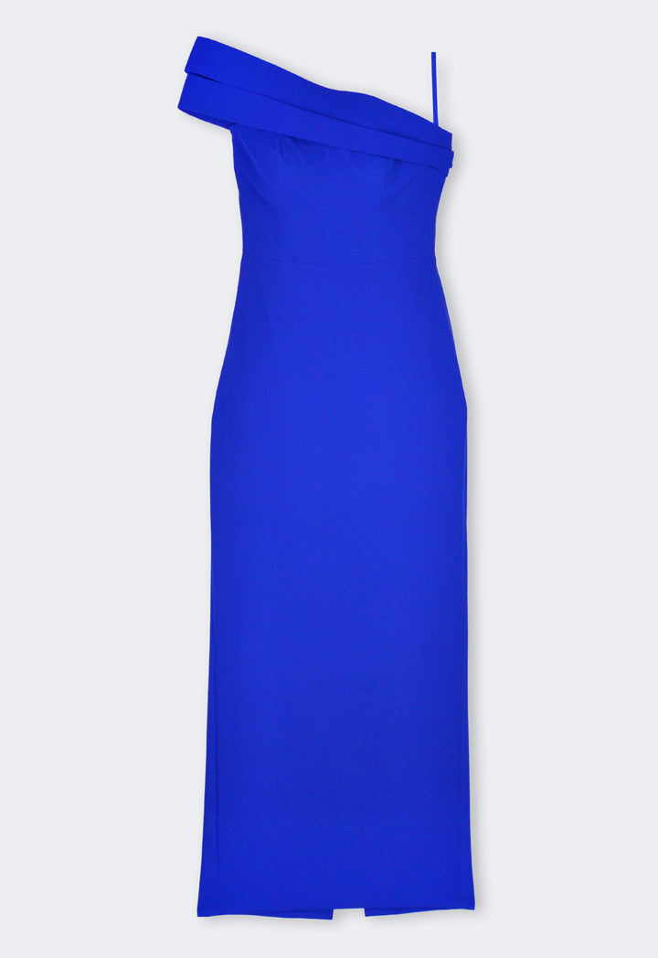 Riva One-Shoulderâ Back Slit Gown Dress Cobalt