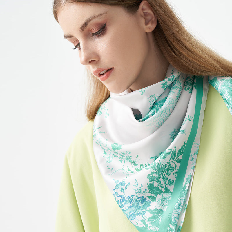 Choice Printed Floral Square Scarf Green Print