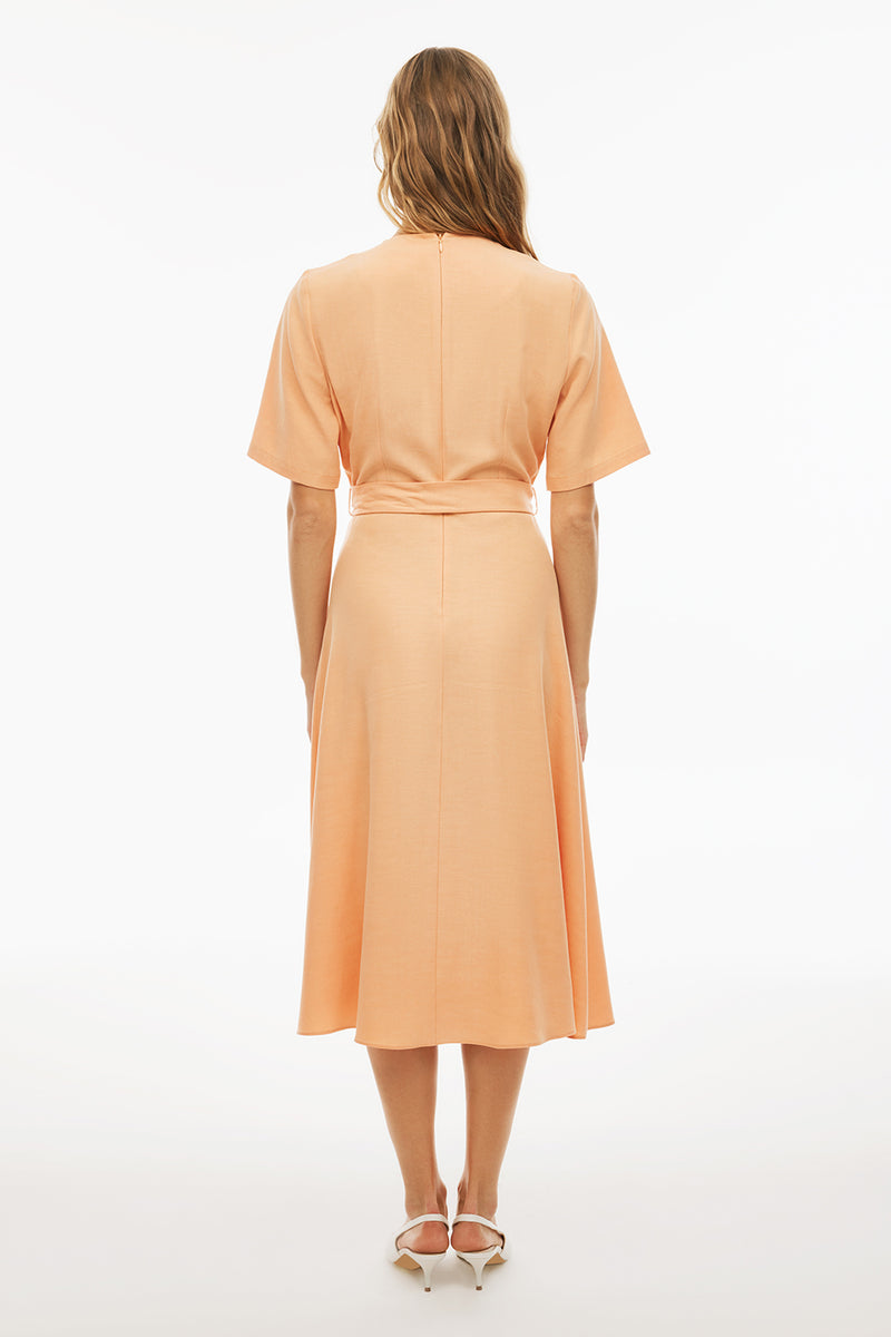 Perspective V-Neck Midi Frill Dress Apricot