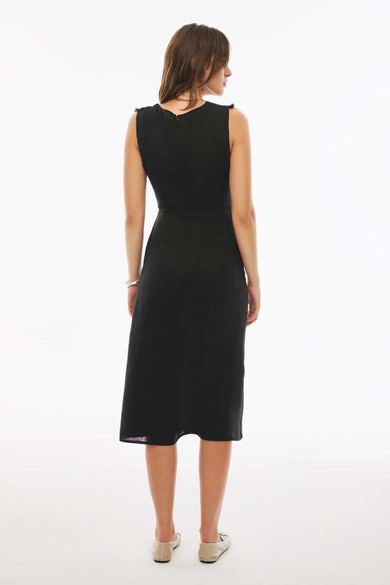 Perspective Celans Midi Length Zero Sleeve V-Neck Dress Black