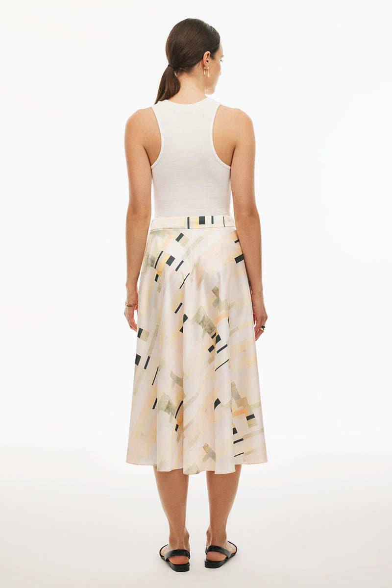 Perspective  High Rise Midi Skirt Multi Color