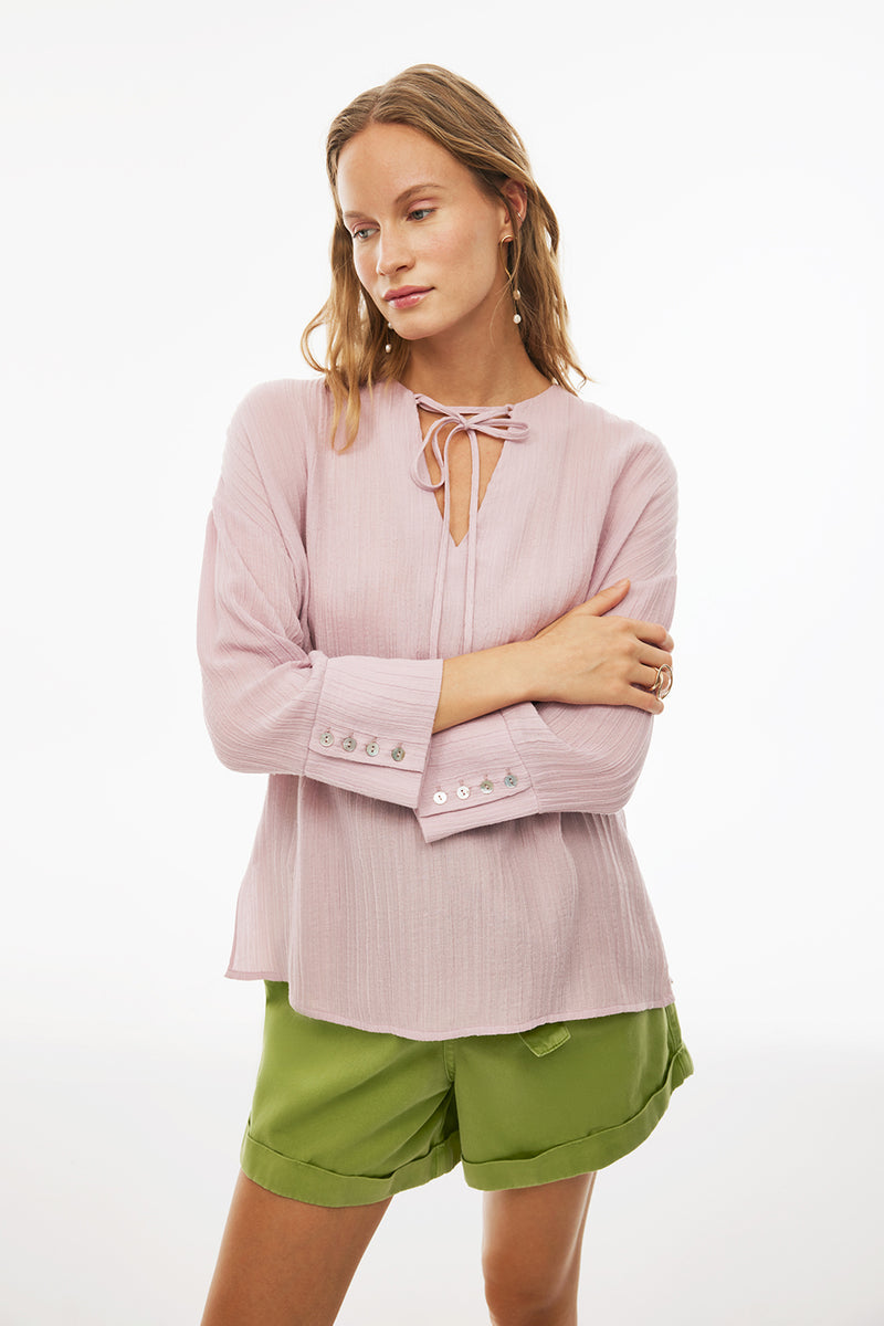 Perspective V-Neck Long Sleeve Blouse Dusty Rose