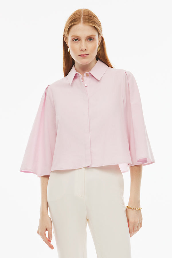 Perspective Short Cotton Three-Quarter Sleeve Shirt Pink