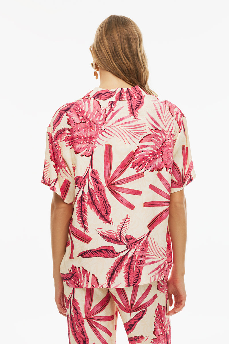 Perspective Short Sleeve Floral Shirt Fuchsia