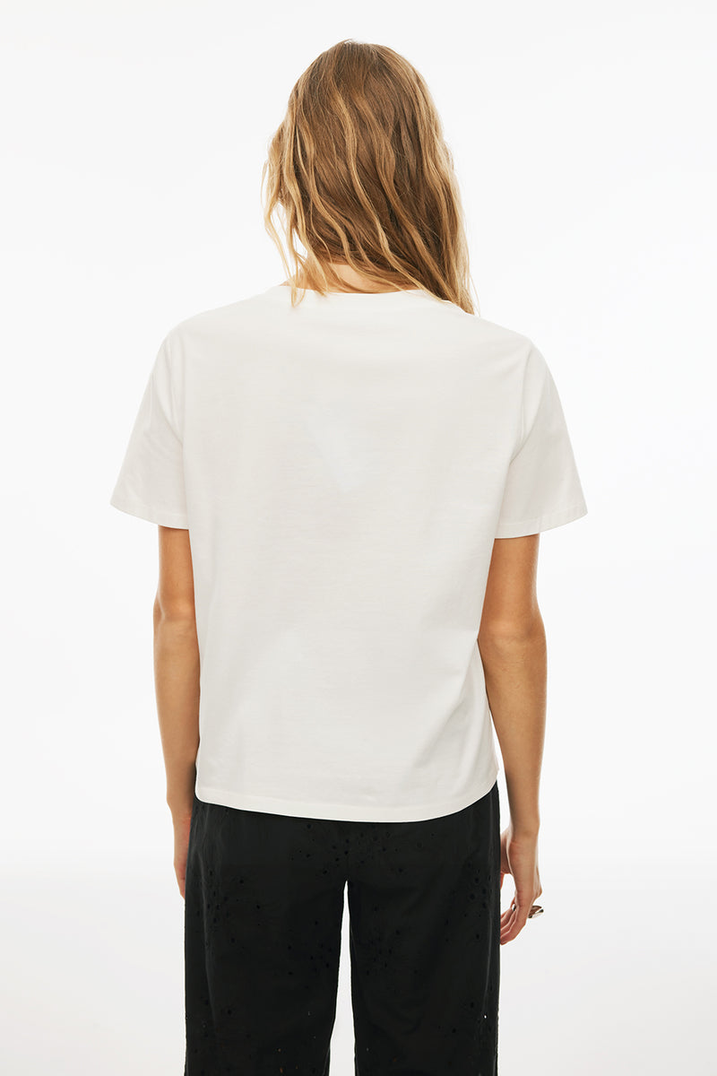 Perspective V-Neck Short Sleeve Cotton T-Shirt Ecru
