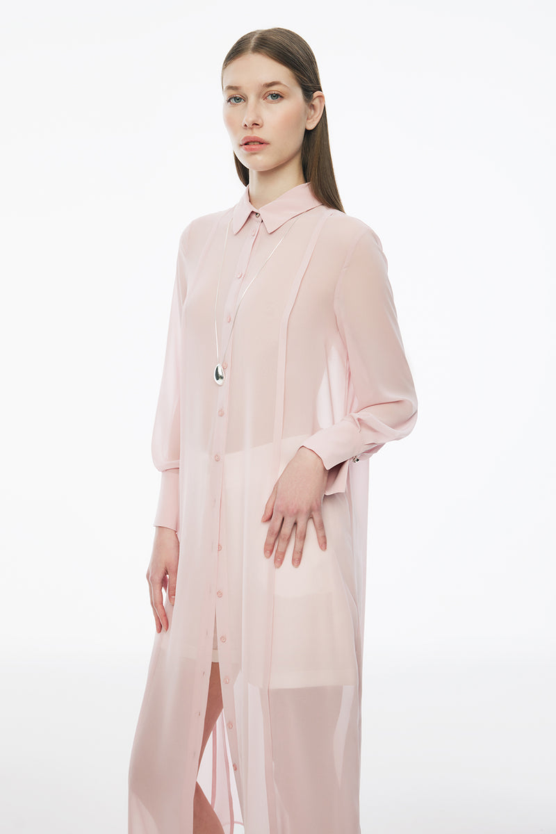 Perspective Shirt Collar Long Tunic Dusty Rose